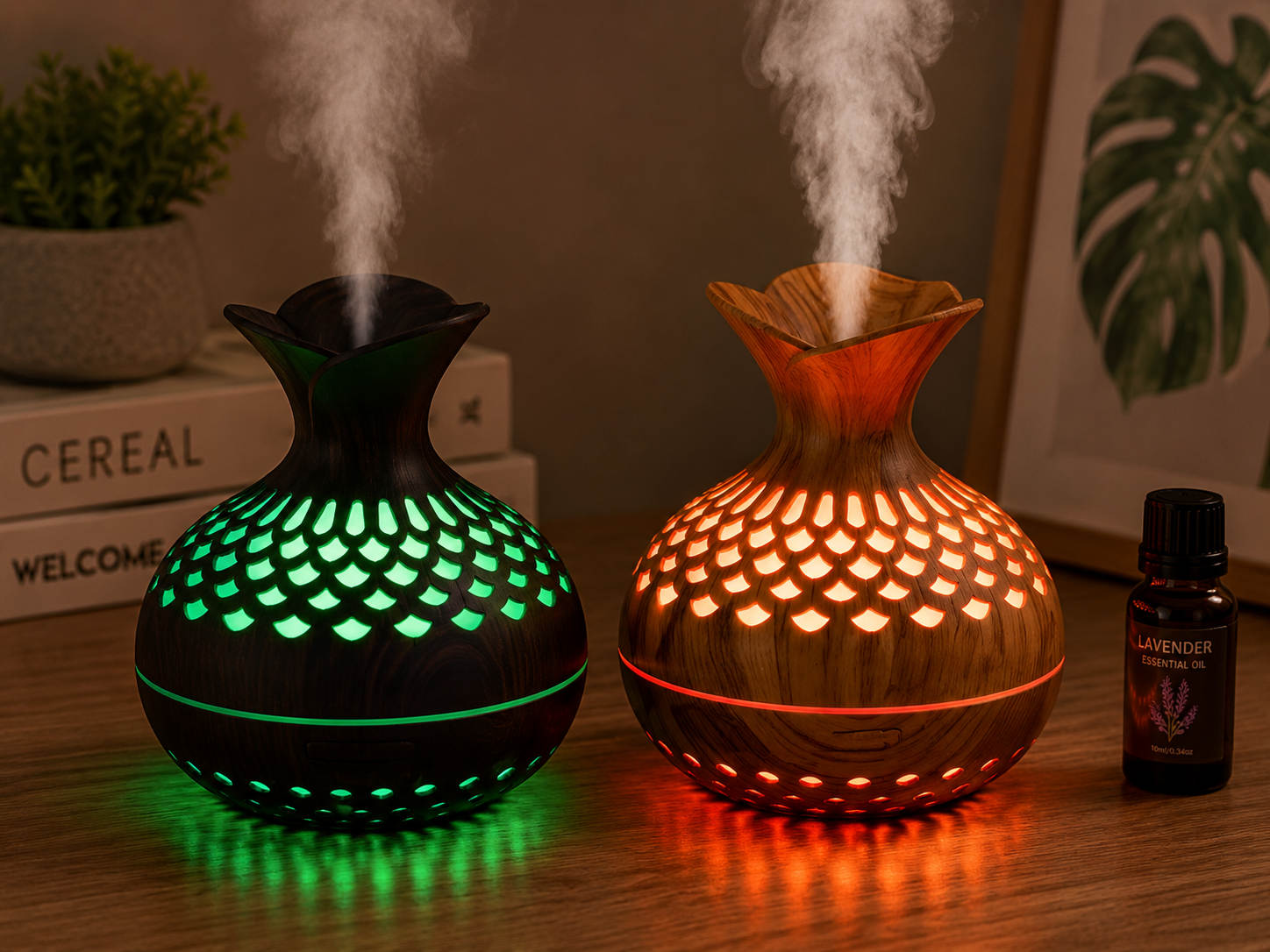 Flower Vase Aroma Diffuser – Ultrasonic Essential Oil Humidifier with LED Night Light